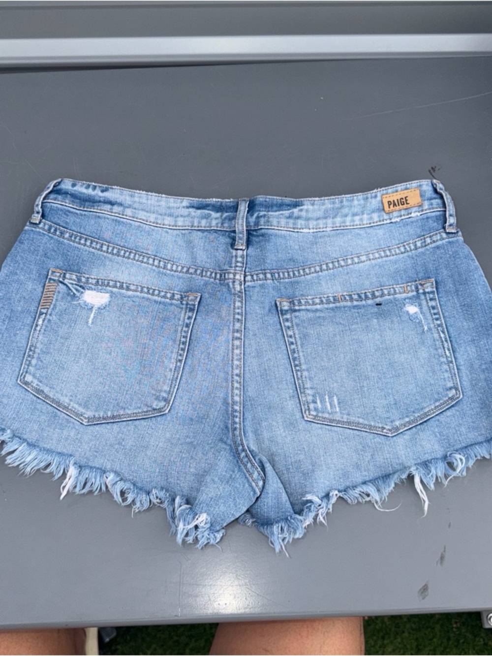 Paige Light Blue Denim Frayed Hem Women’s Shorts - Picture 4 of 12
